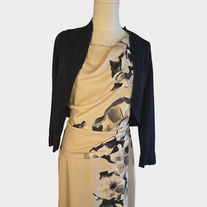 DKNY Floral Midi Dress, Elegant Cowl Neck, Sleeveless Fit to Flare Sz 6 +sweater